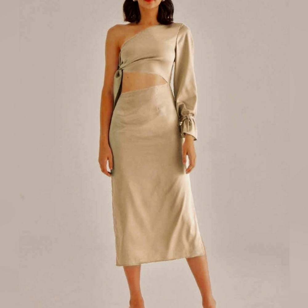 NWT Cut-Out Silk Dress (Beige) - Silk Maison